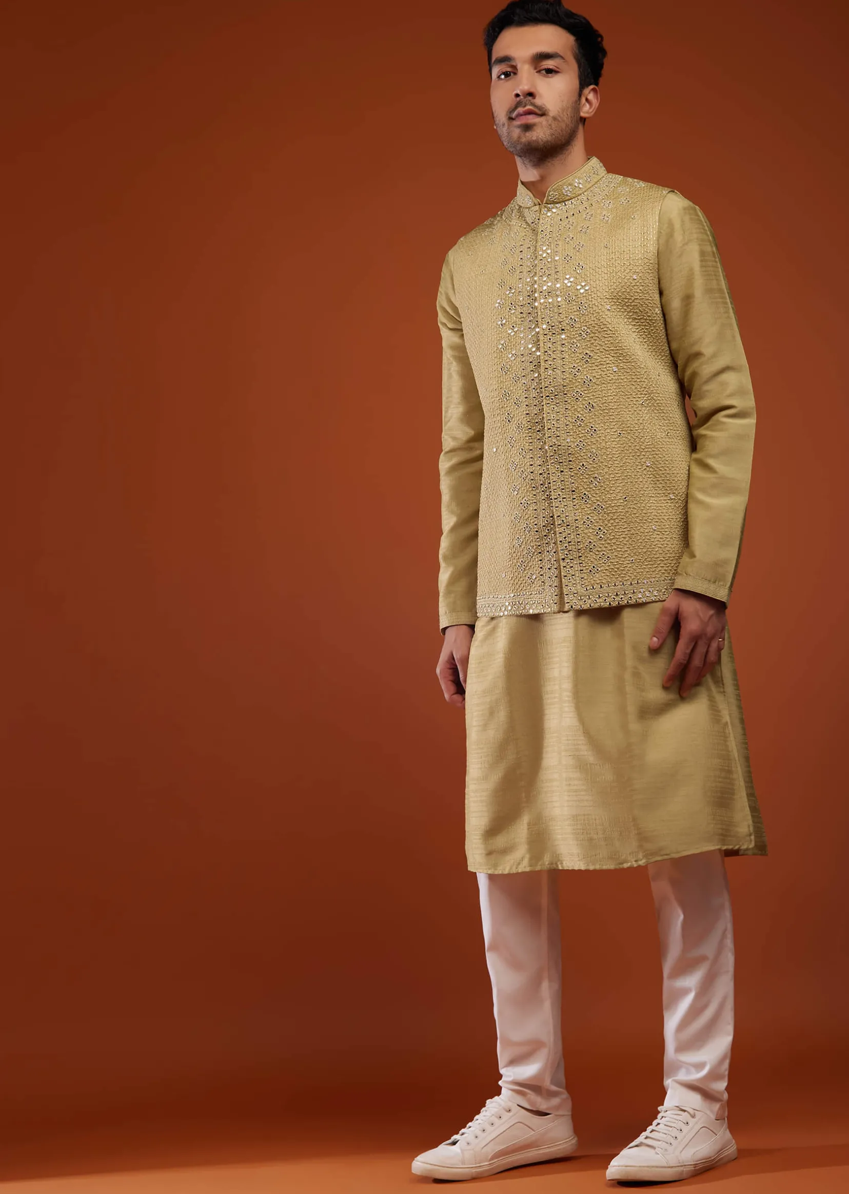Light Brown Embroidered Bandi Jacket Set
