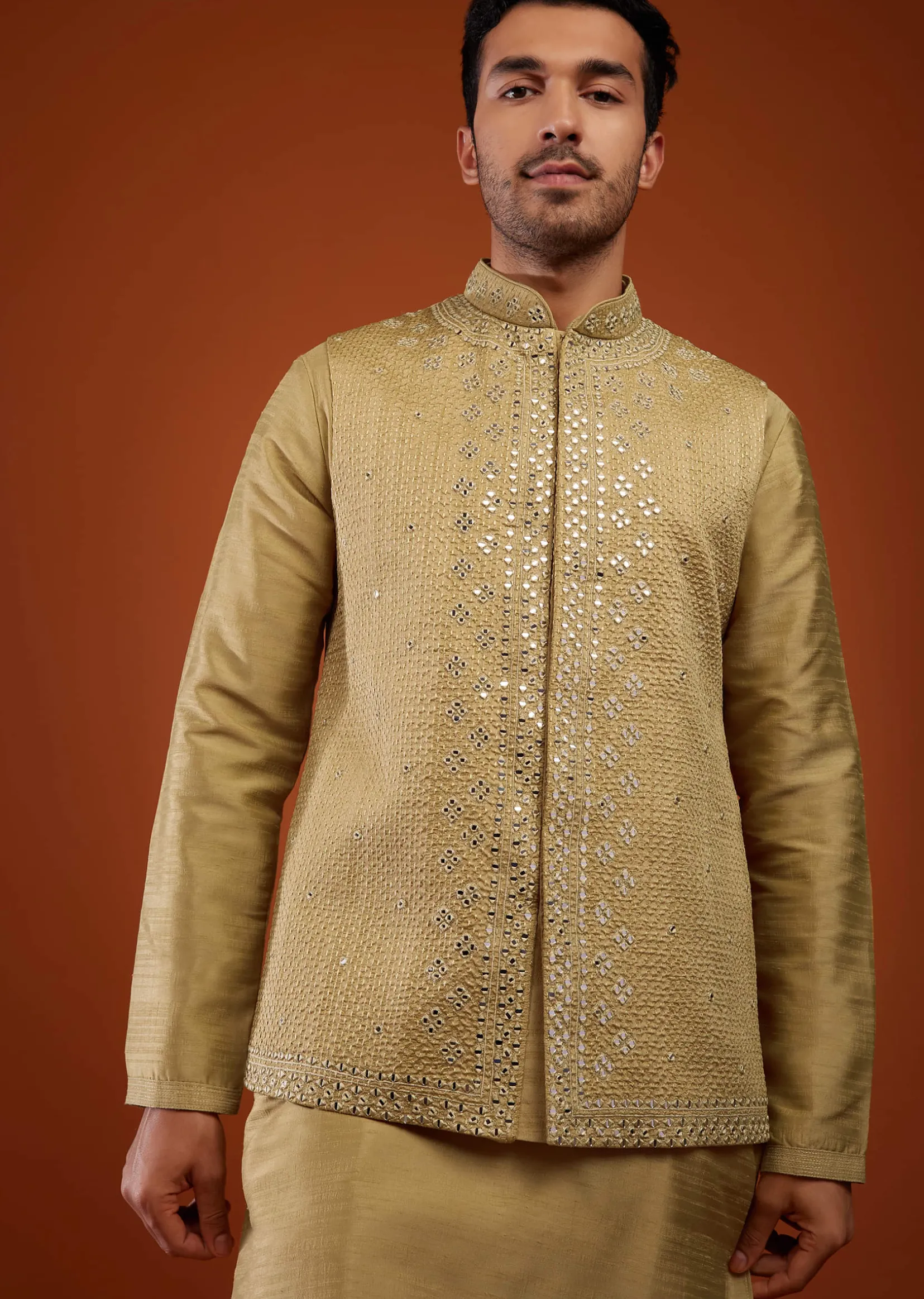 Light Brown Embroidered Bandi Jacket Set