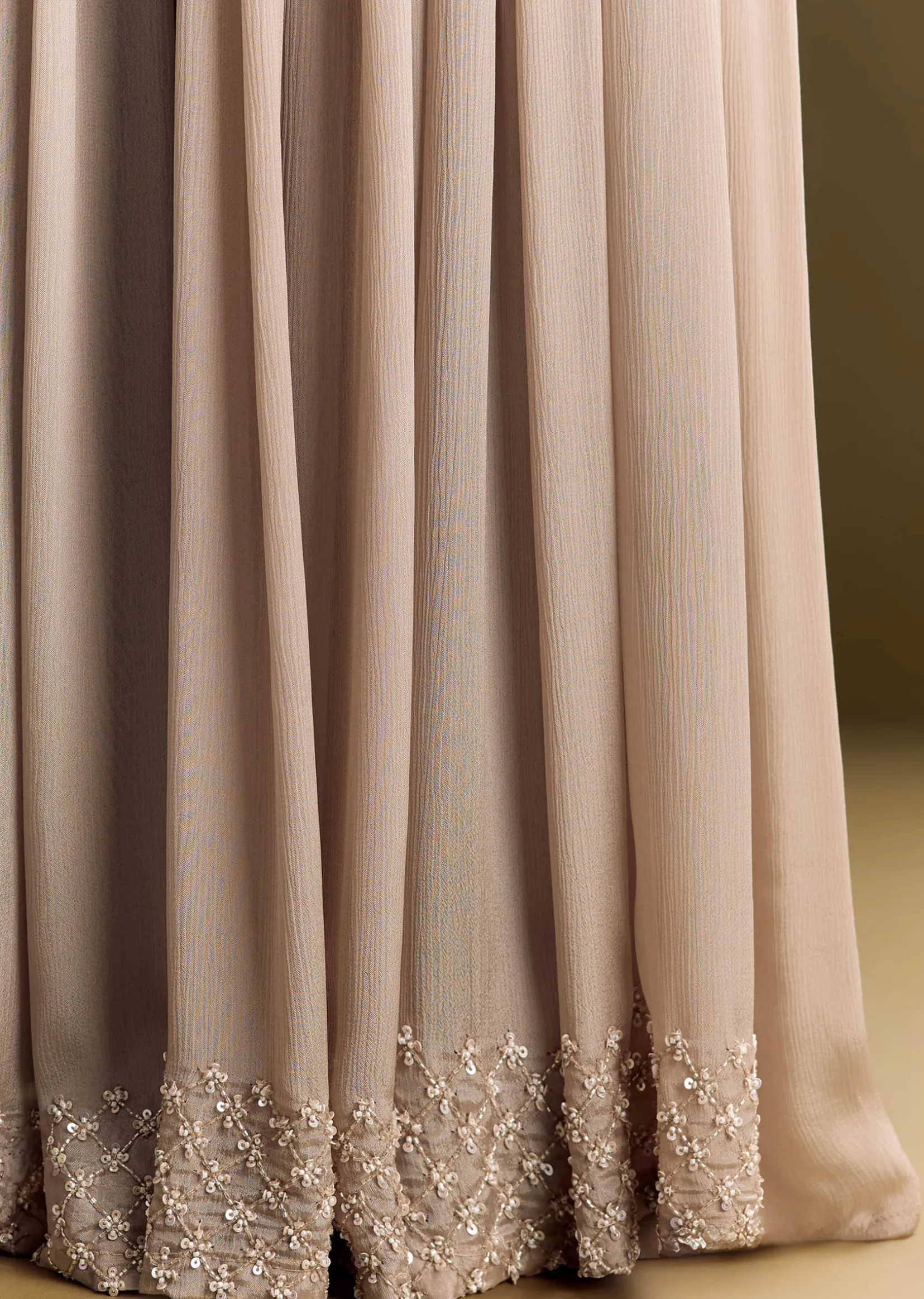 Light Brown Kurta Set With Sequins Palazzo And Dupatta