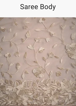 Light Brown Organza Resham Thread Embroidered Saree