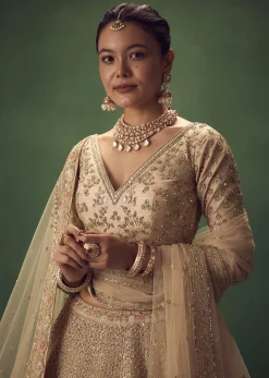 Light Gold Hand Embroidered Lehenga Set