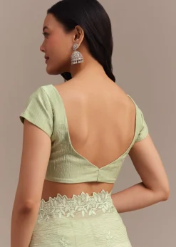 Light Green Crushed Tissue Saree With Resham Embroidered Border