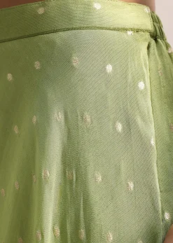 Light Green Embroidered Tissue Kurta Palazzo With Dupatta