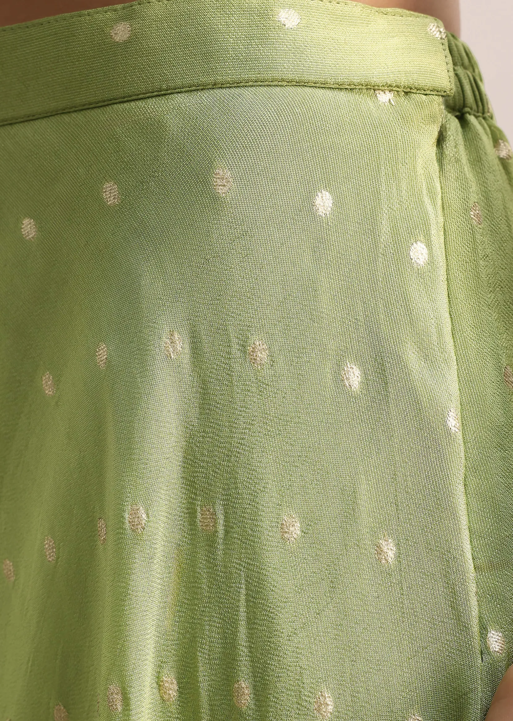 Light Green Embroidered Tissue Kurta Palazzo With Dupatta