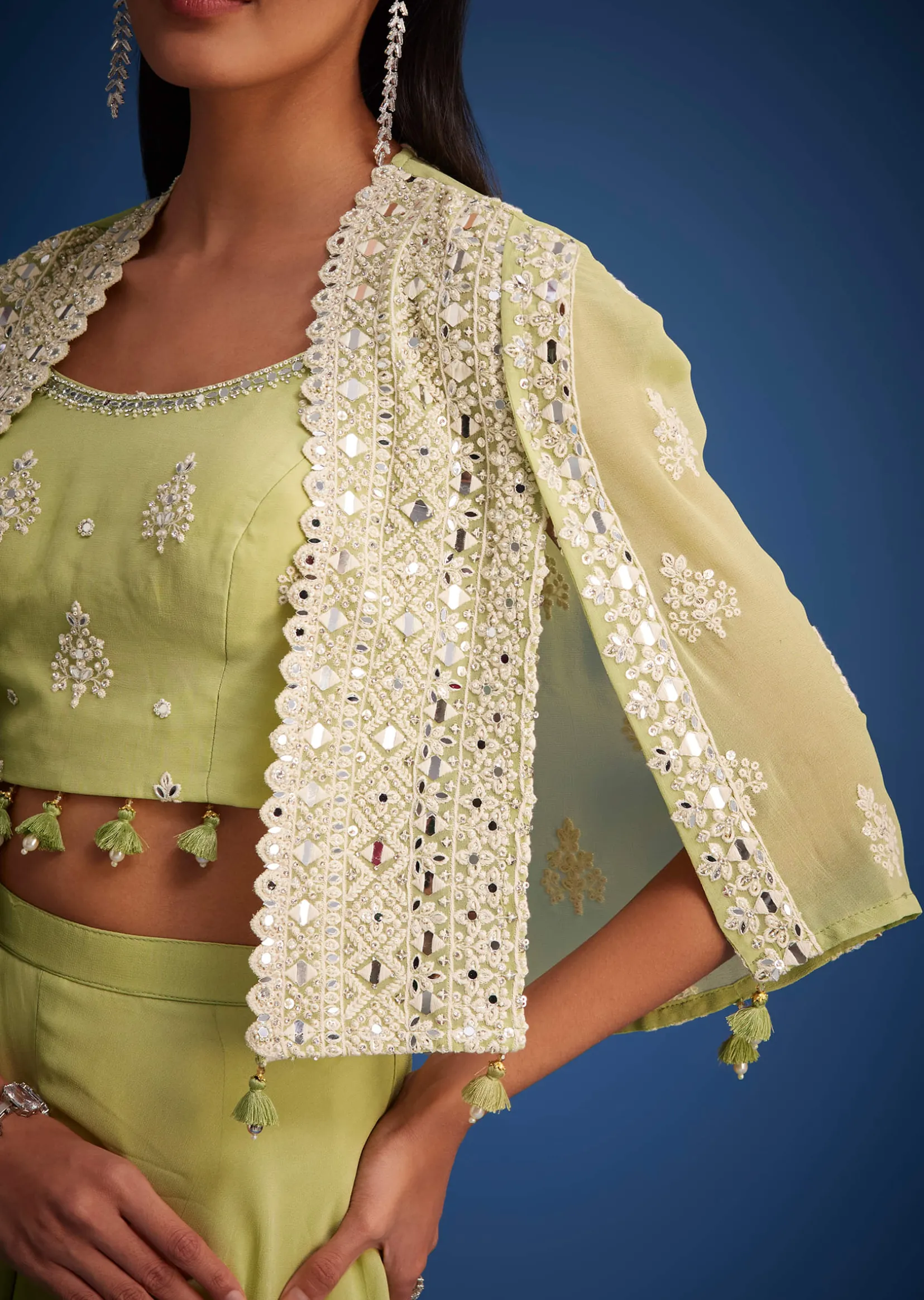 Light Green Georgette Embroidered Cape Palazzo Set