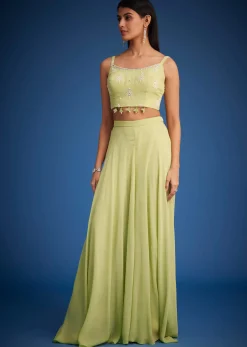 Light Green Georgette Embroidered Cape Palazzo Set