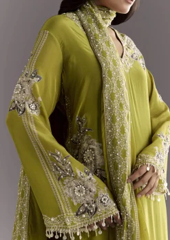 Light Green Moti Embroidered Kurta With Printed Palazzo