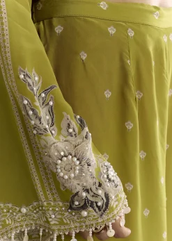 Light Green Moti Embroidered Kurta With Printed Palazzo