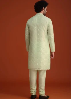 Light Green Organza Aligarhi Kurta With Zari Embroidery