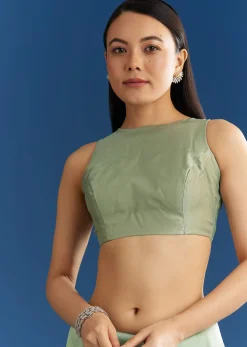 Light Green Organza Tissue Saree With Beaded Scallop Edge
