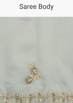 Light Green Organza Tissue Saree With Beaded Scallop Edge