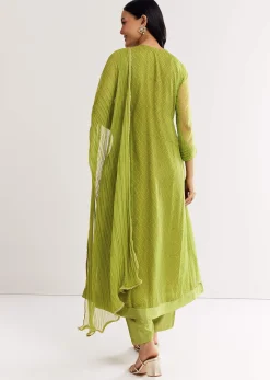 Light Green Printed Chiffon Kurta Dupatta Set With Sequin Work