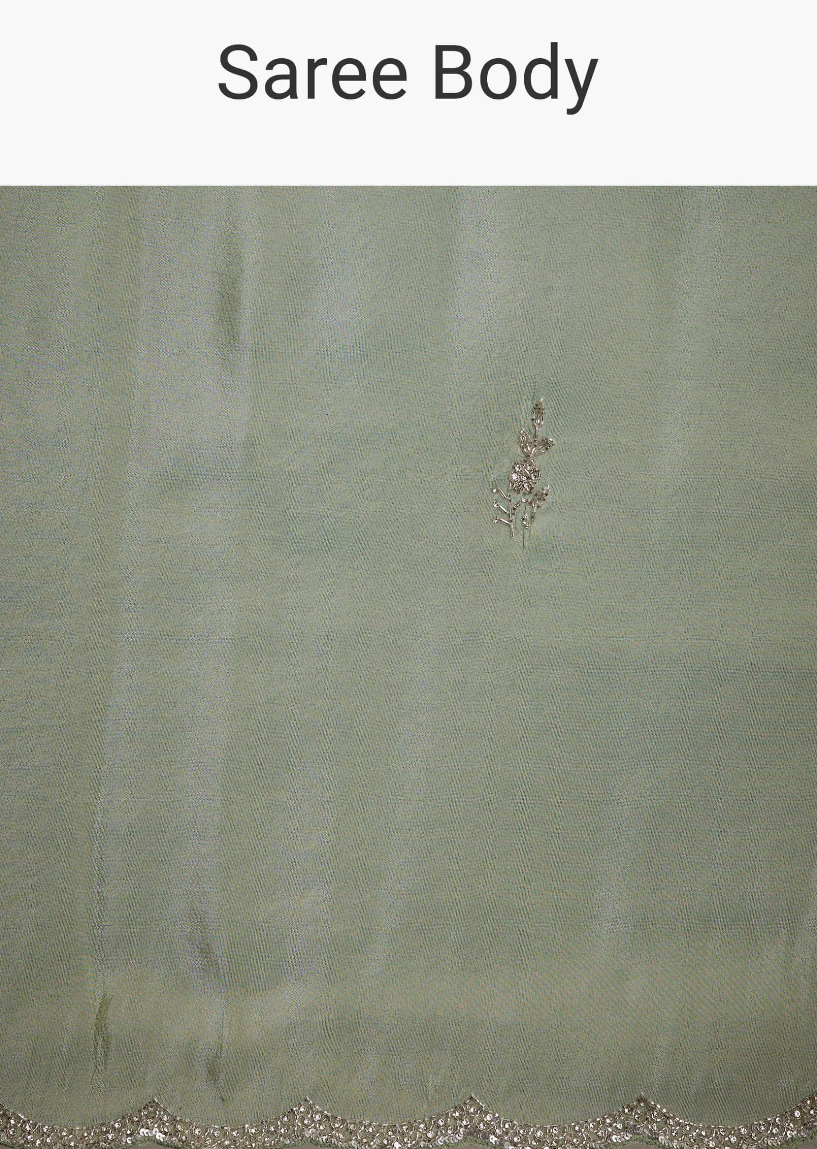 Light Green Tissue Saree With Cutdana Embroidery And Scallop Border