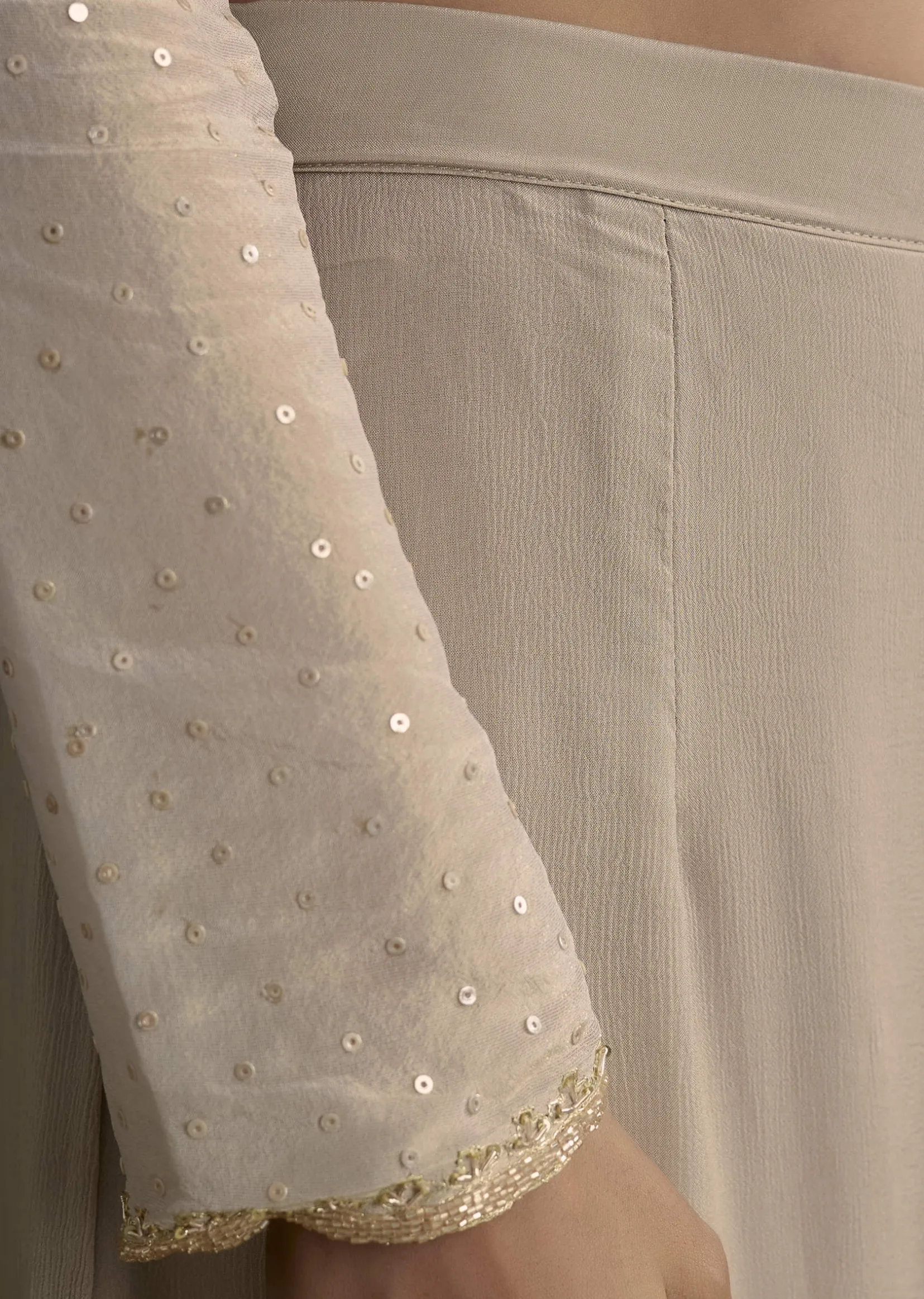 Light Grey Cutdana Zardosi Embroidered Kurta With Scallop Border Dupatta