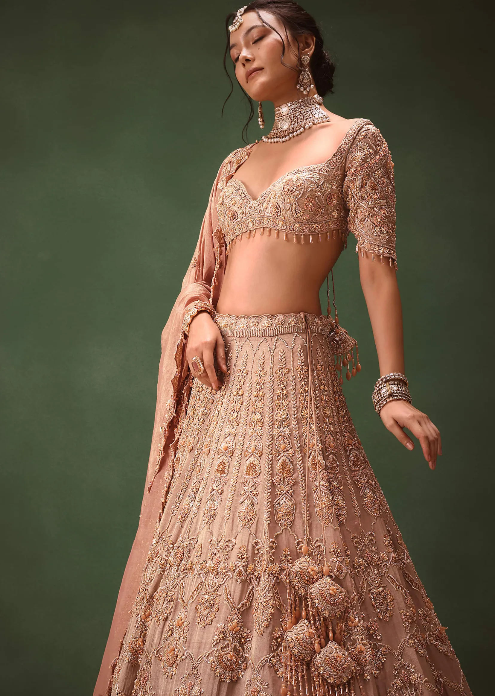 Light Lavender 12 Kali Embroidered Chanderi Lehenga Set With Brocade Blouse And Dupattas
