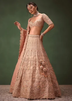 Light Lavender 12 Kali Embroidered Chanderi Lehenga Set With Brocade Blouse And Dupattas