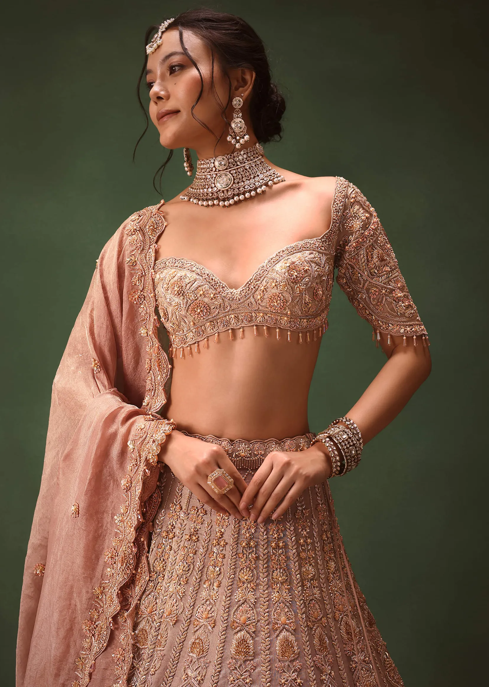 Light Lavender 12 Kali Embroidered Chanderi Lehenga Set With Brocade Blouse And Dupattas