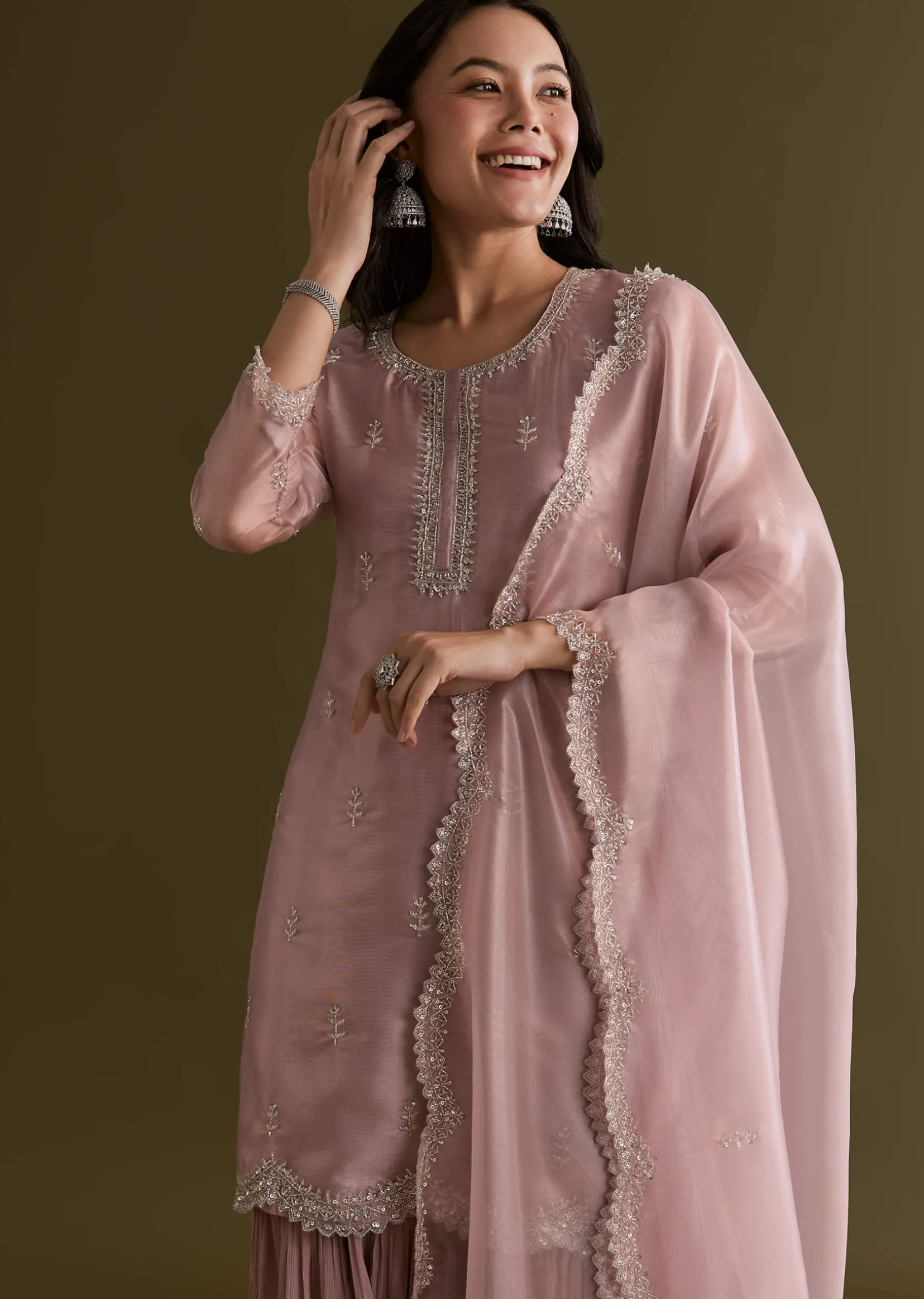 Light Lavender Tissue Kurta Sharara Set With Sequins And Cutdana Work
