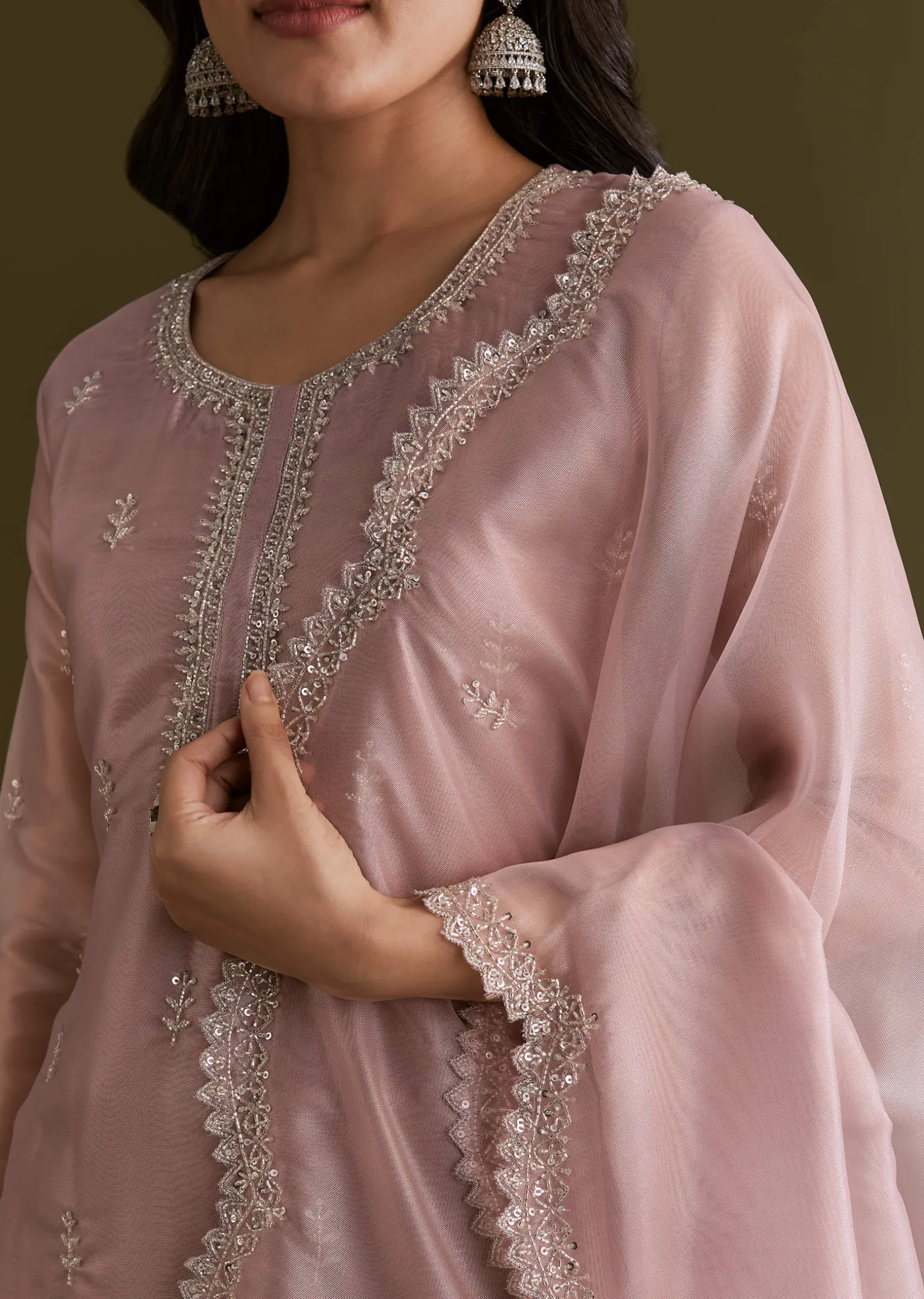 Light Lavender Tissue Kurta Sharara Set With Sequins And Cutdana Work
