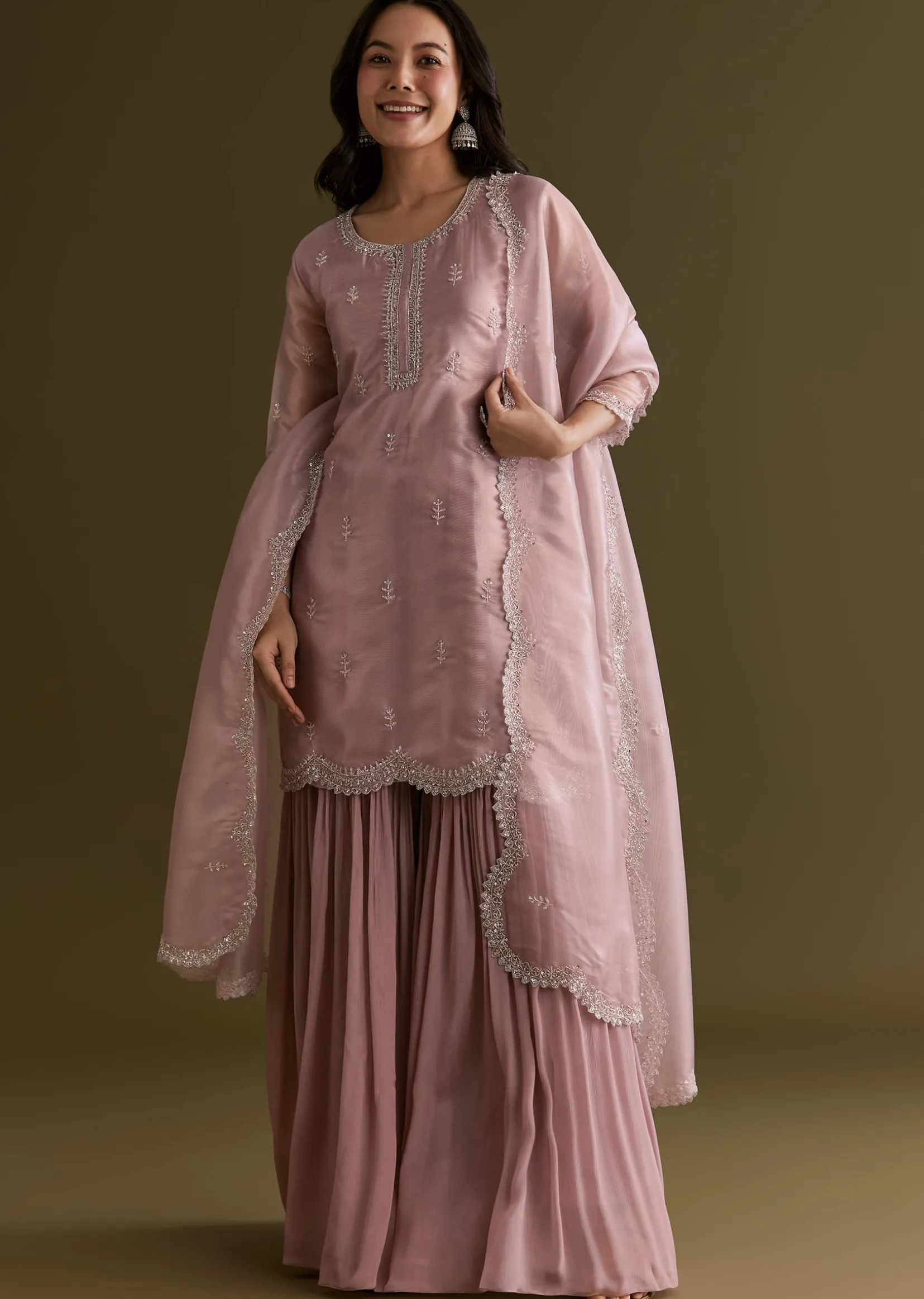 Light Lavender Tissue Kurta Sharara Set With Sequins And Cutdana Work