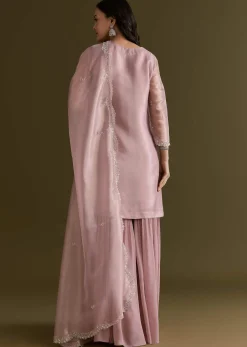 Light Lavender Tissue Kurta Sharara Set With Sequins And Cutdana Work