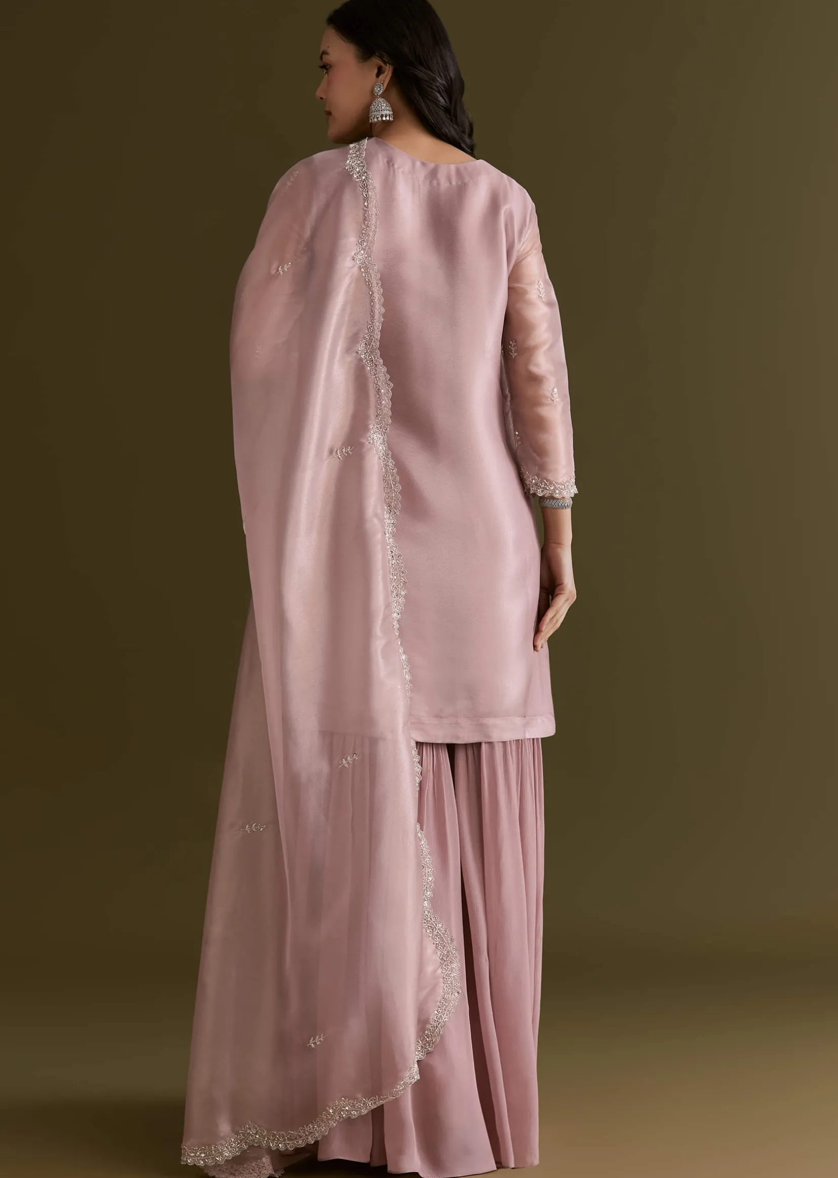 Light Lavender Tissue Kurta Sharara Set With Sequins And Cutdana Work