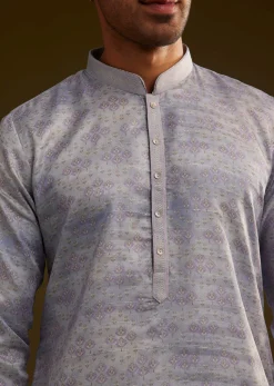 Light Lilac Silk Geometric Printed Kurta Set