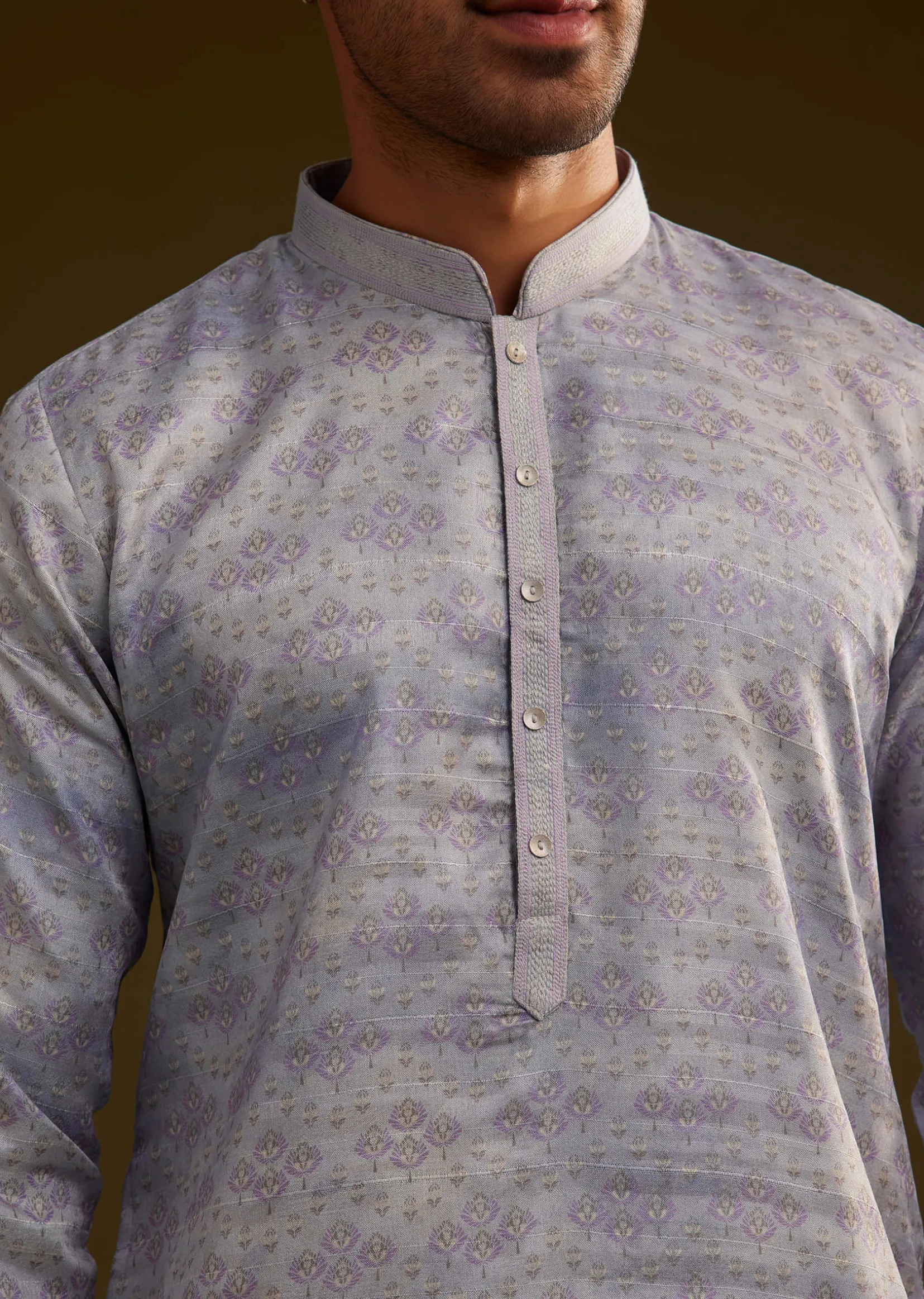 Light Lilac Silk Geometric Printed Kurta Set