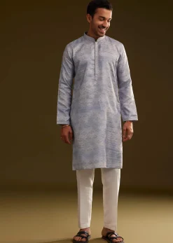 Light Lilac Silk Geometric Printed Kurta Set