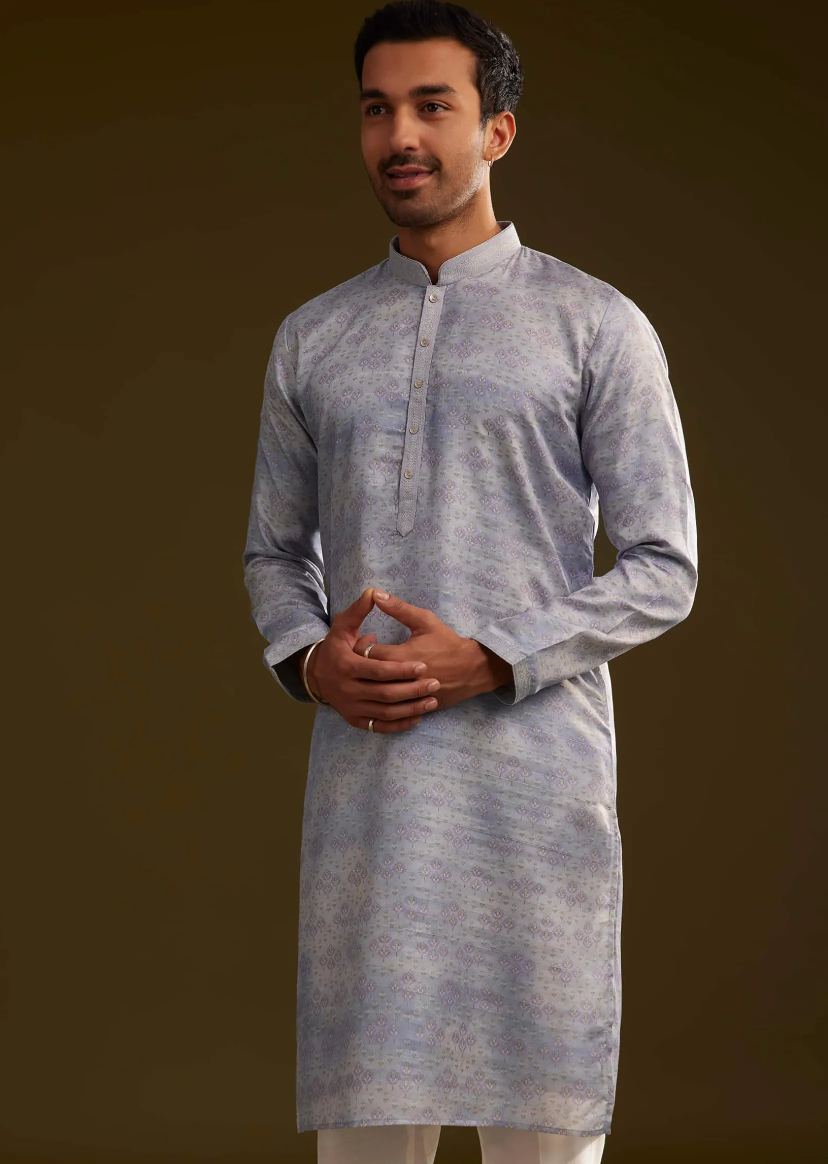 Light Lilac Silk Geometric Printed Kurta Set