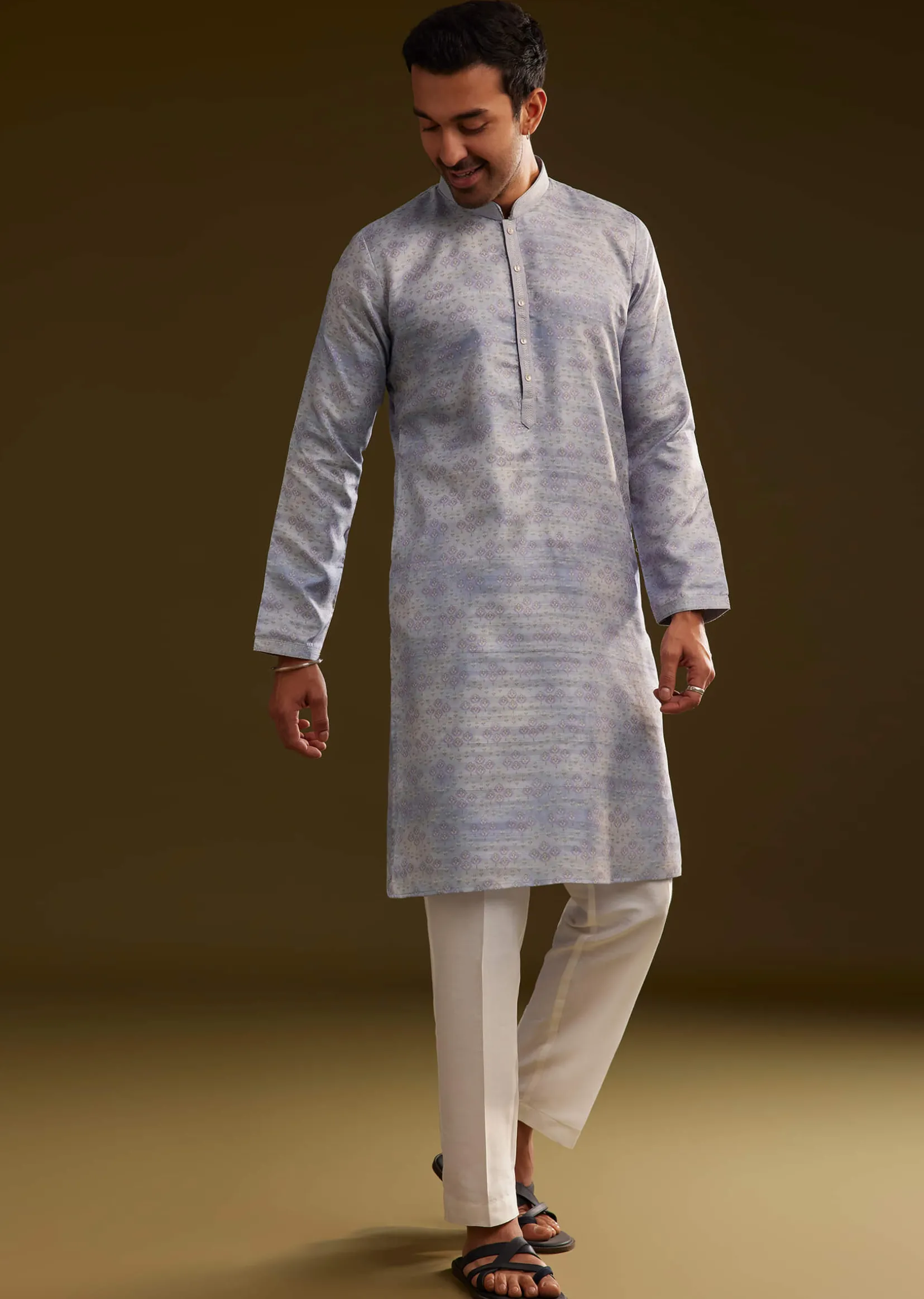Light Lilac Silk Geometric Printed Kurta Set