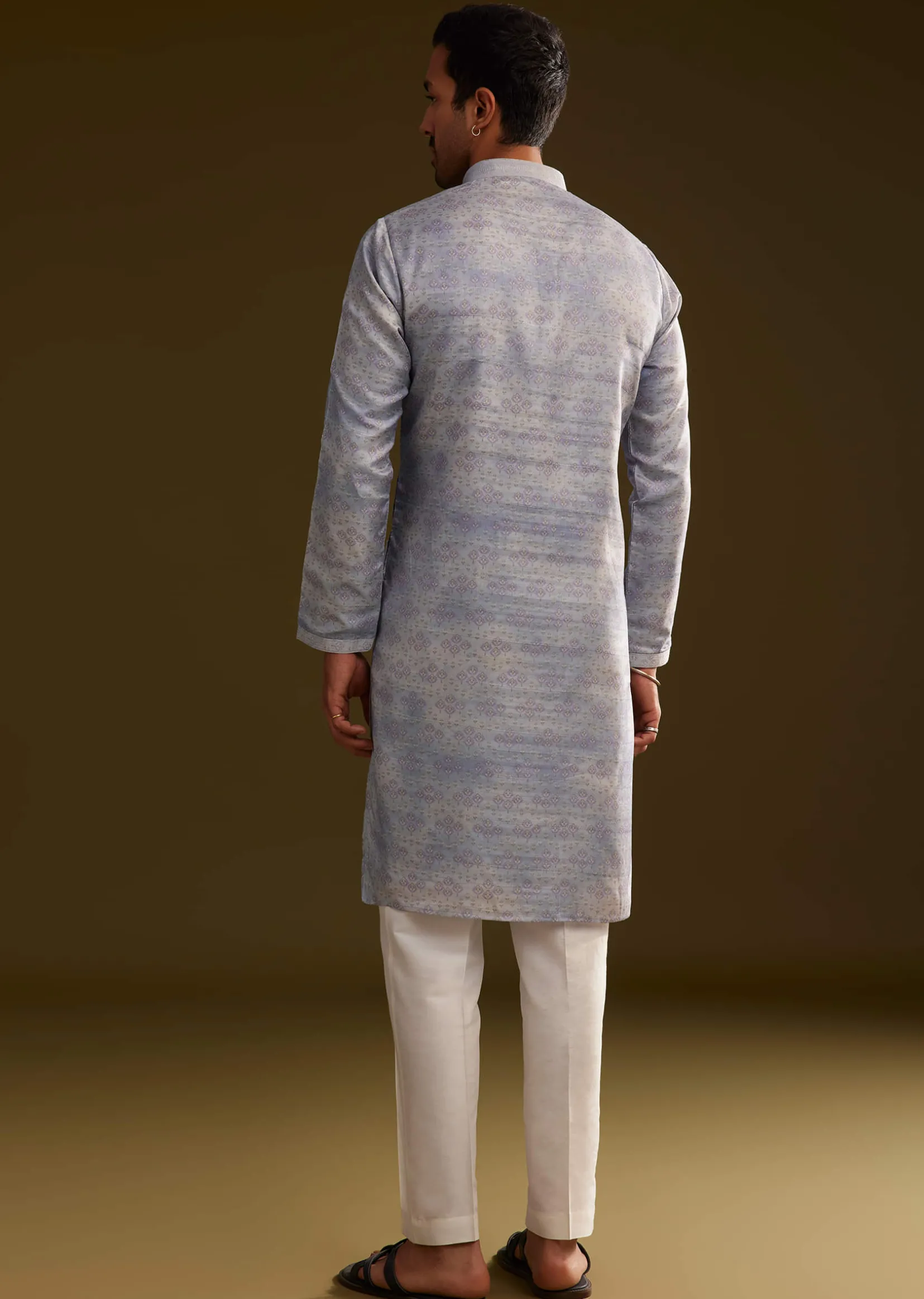 Light Lilac Silk Geometric Printed Kurta Set