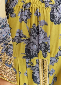 Light Lime Green Cotton Muslin Kurta With Floral Print Dhoti