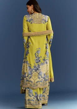 Light Lime Green Cotton Muslin Kurta Palazzo Suit With Chinon Dupatta