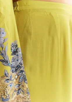 Light Lime Green Cotton Muslin Kurta Palazzo Suit With Chinon Dupatta
