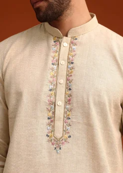 Light Natural Floral Resham Embroidered Kurta And Pant Set