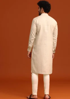 Light Natural Floral Resham Embroidered Kurta And Pant Set