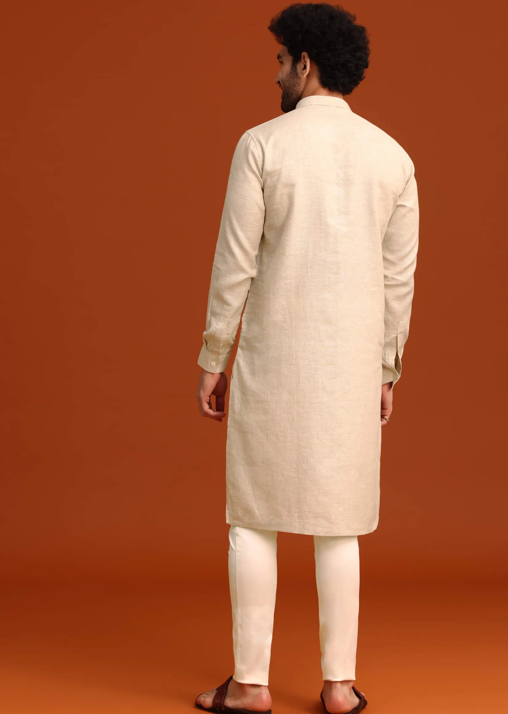 Light Natural Floral Resham Embroidered Kurta And Pant Set
