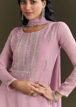 Light Onion Pink Chinon Kurta Sharara With Embellished Dupatta