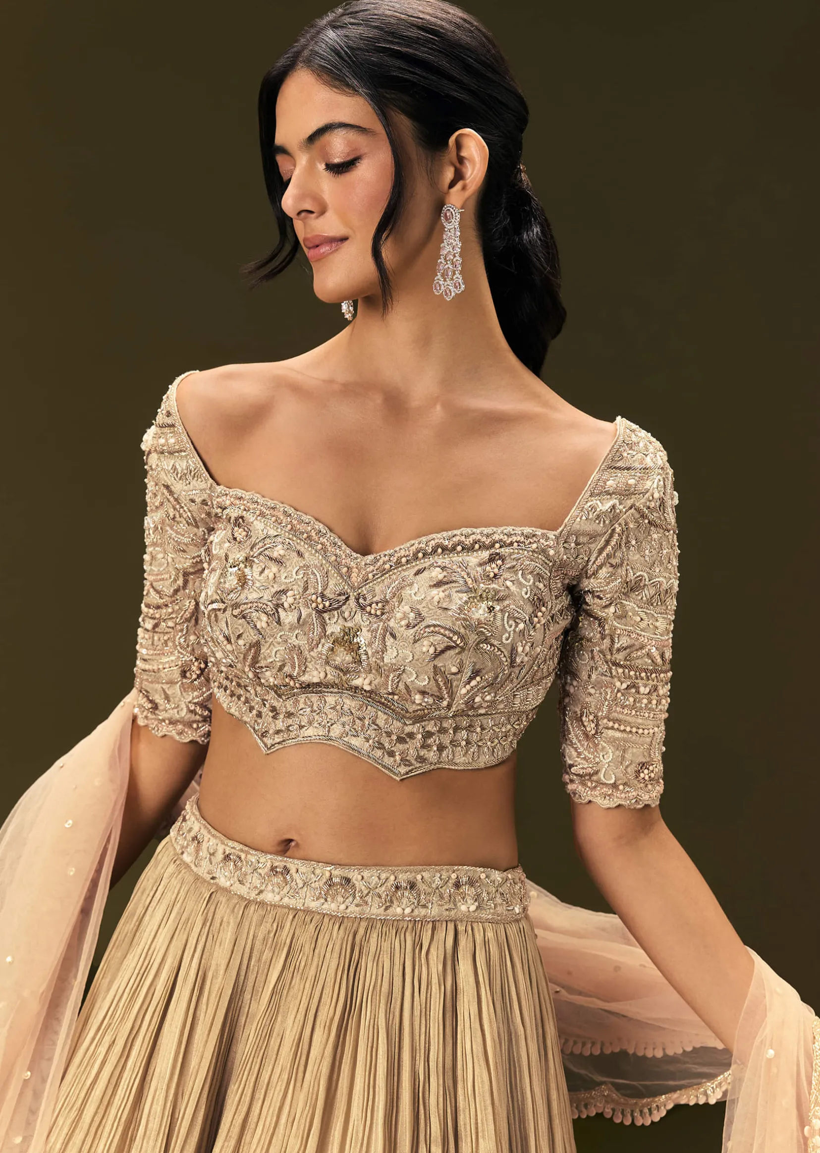 Light Peach Banarasi Silk Lehenga Dupatta With Embroidered Blouse