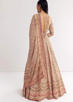 Light Peach Printed Crepe Anarkali Sui With Embroideryt