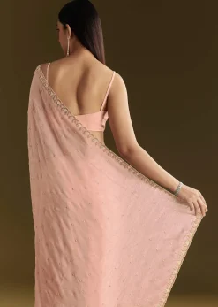 Light Peach Tissue Silk Saree With Stone Embellishments