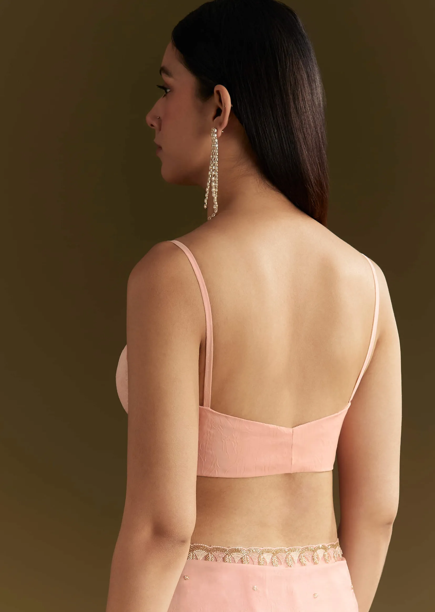 Light Peach Tissue Silk Saree With Stone Embellishments