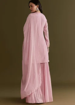 Light Pink Chinon Cutdana Sharara Suit