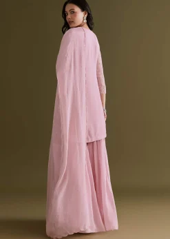 Light Pink Chinon Sharara Suit With Zardosi Embroidered Dupatta