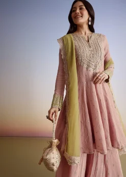 Light Pink Crush Tissue Sharara Suit With Zari Sequins