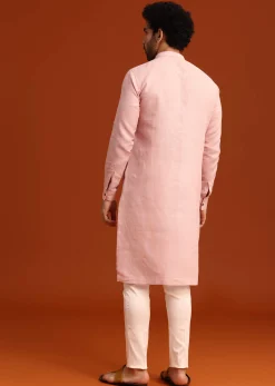 Light Pink Floral Thread Embroidered Kurta And Pant Set