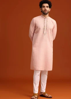Light Pink Hand Embroidered Kurta And Pant Set