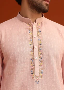 Light Pink Hand Embroidered Kurta And Pant Set