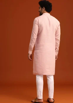 Light Pink Hand Embroidered Kurta And Pant Set